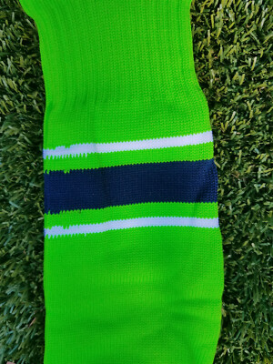 Baseball Socks, size 5-9, Electric Green with Navy and White stripes