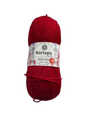 Kartopu Baby One 100g / 250m Wolle Garn Stricken Flauschig Rot K129 Anti-Pilling