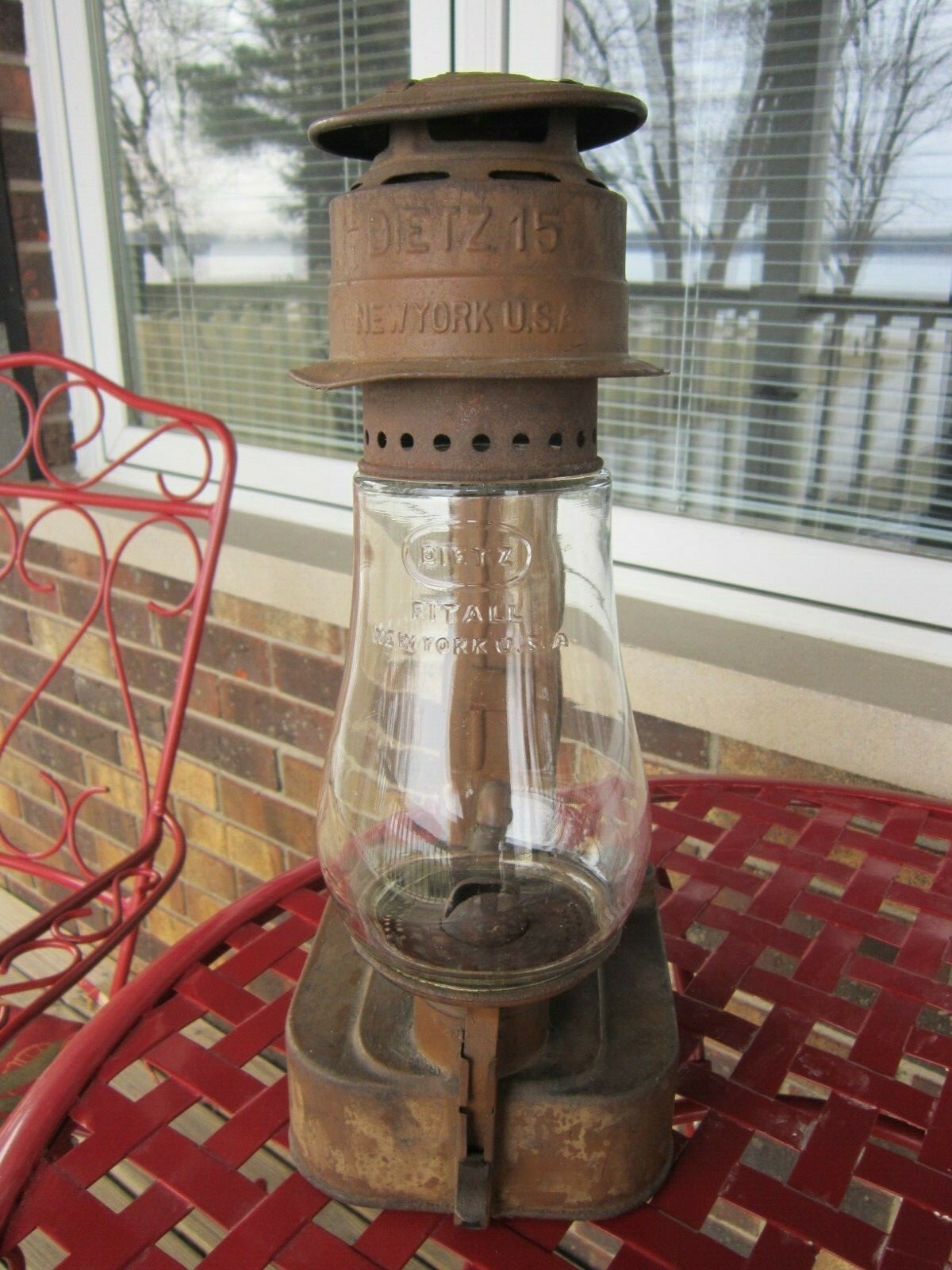 Rare Antique DIETZ 15 NEW YORK Side Lamp Wall Lantern & FITALL Glass Globe Vtg