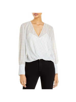 EMPORIO ARMANI Женский синий прозрачный топ в клетку с манжетами спереди 40