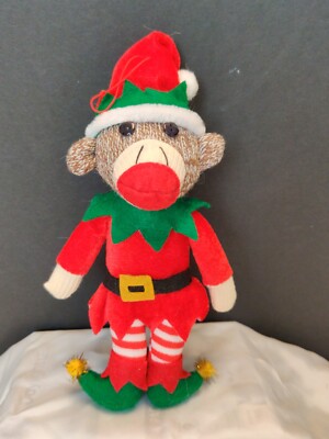 SOCK MONKEY ORNAMENT ~Pier 1 Imports ~Christmas ~ELF Plush ~Holiday~ 8'' tall