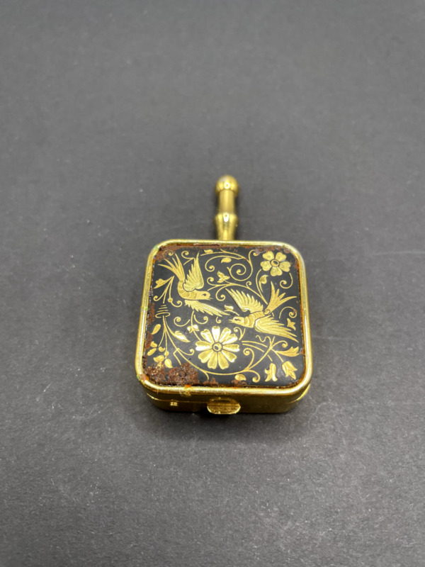 *Vintage*Gold Tone Hinged Pill Box with Floral/Bird Design