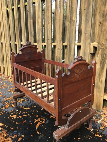 primitive antique wooden baby cradle