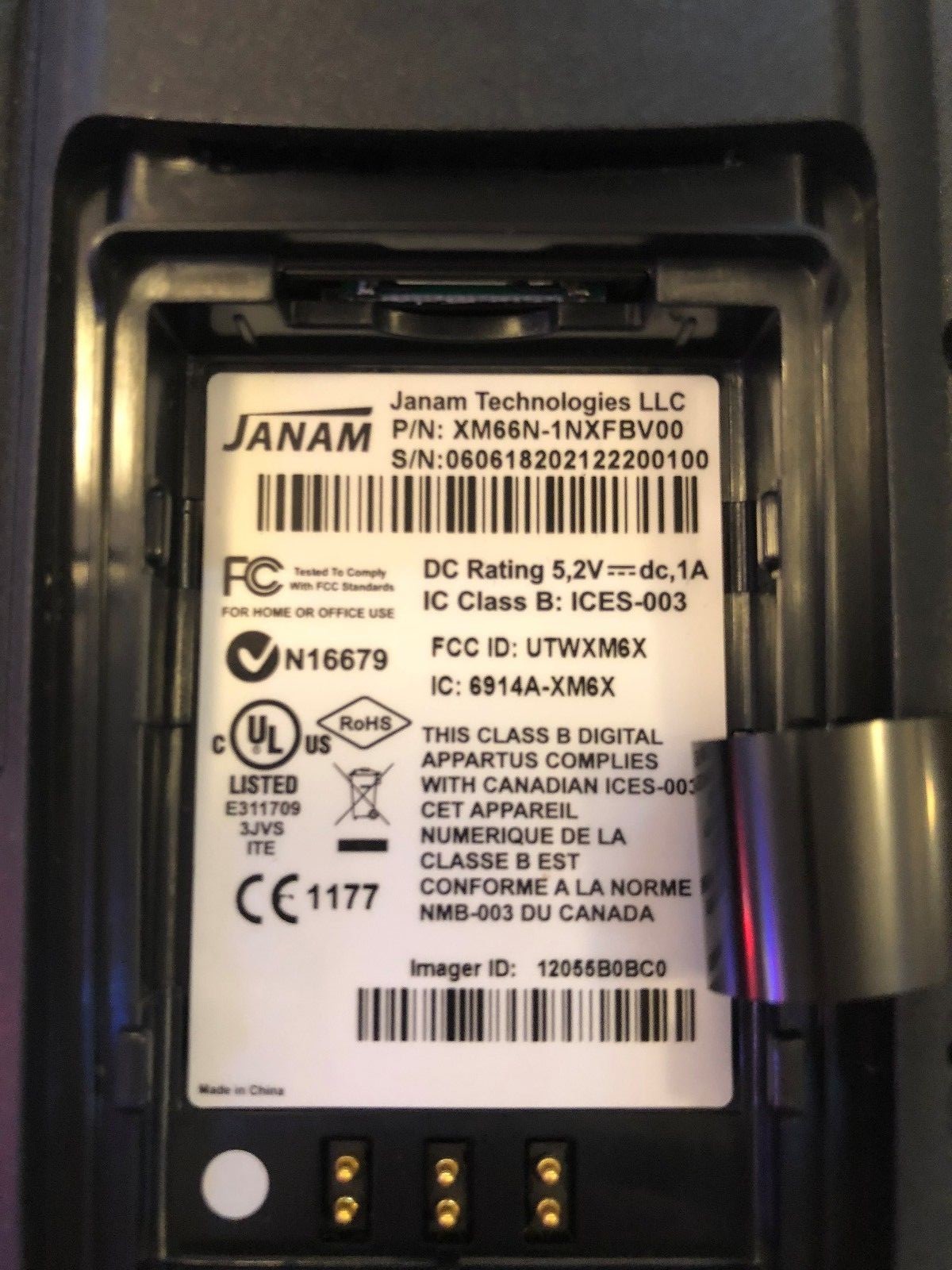 Janam Hand Held Wireless Barcode Scanner - Xm66w-1ngfbv00 w/ Cradle & Charger