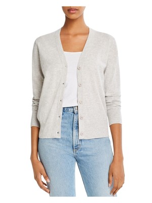 

Женский серый кардиган на пуговицах MINIEROSE с длинными рукавами и V-образным вырезом в рубчик, размер