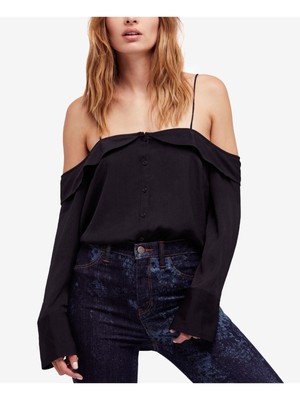 

Женский черный топ с длинными рукавами и открытыми плечами FREE PEOPLE