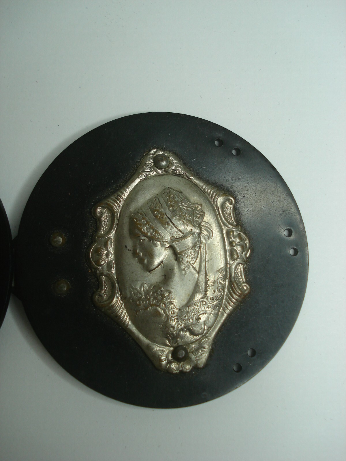 Antique Victorian Gutta Percha Jet Black with Profile Cameos Mourning Buckle