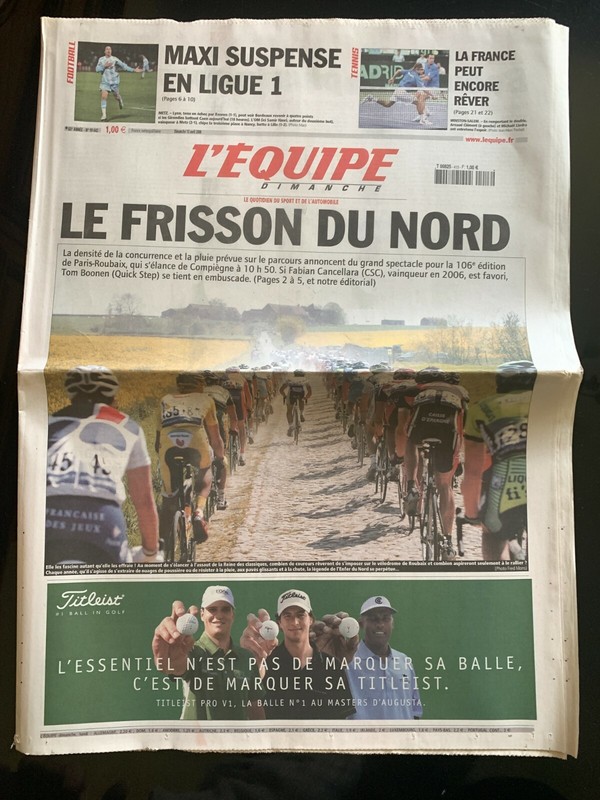 L'Equipe Journal 13/04/2008; 106e Paris-Roubaix; Cancellara Et Bonen Favori