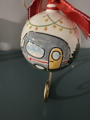 GLORY HAUS  Life is An Adventure   CAMPER Round Ceramic Hand-Painted Ornament