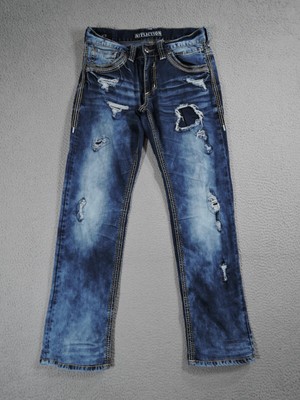 Affliction Ace Jeans Mens 31x32 Blue Distressed Acid Stretch Outdoor Denim 8691