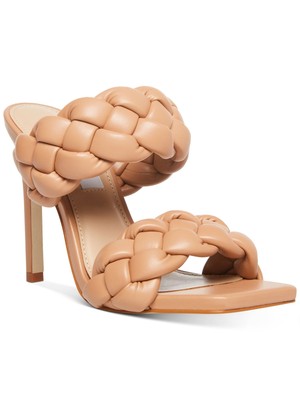 

STEVE MADDEN Женские бежевые плетеные босоножки без шнуровки Kenley с квадратным носком на шпильке, 6 м, Бежевый, KENL02S1