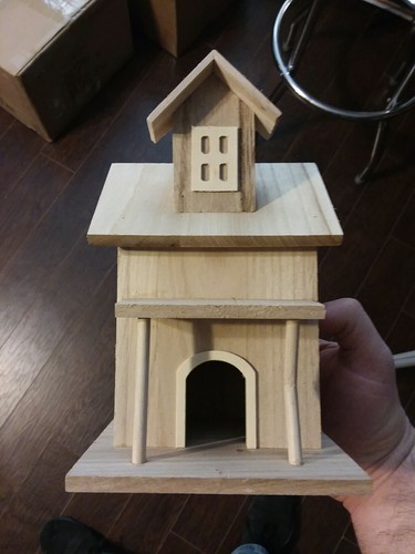 Wood Birdhouse with Front Porch and a Dormer Creative Window Bird House Darice