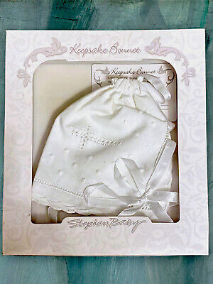 Stephan Baby White Heirloom Keepsake Bonnet Handkerchief With Scalloped Hem NEW