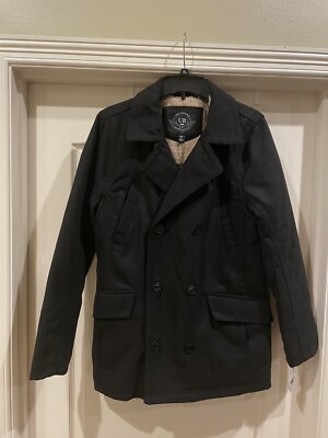 Men s Urban Republic Double-Breasted Sherpa Lined Wool-Blend Peacoat (Small)