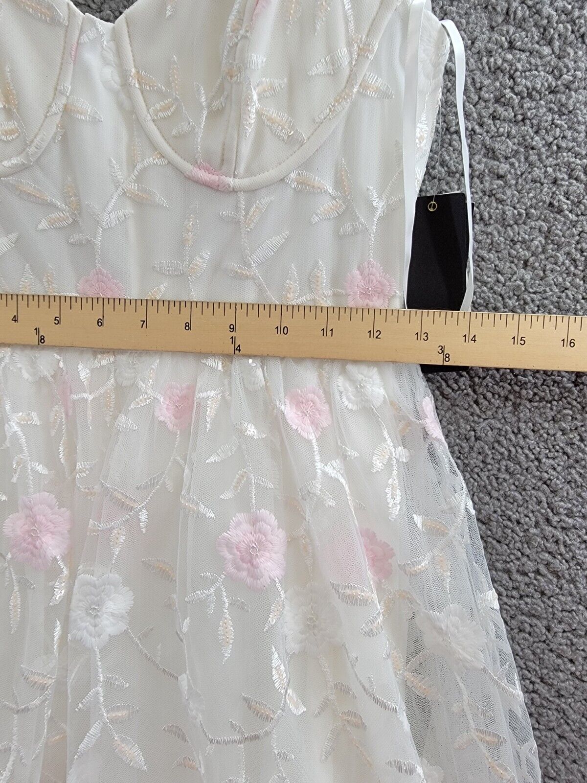 City Studio Floral Embroidered Tulle Bustier Gown Juniors 3/4 Ivory Multi Zipped - Picture 6 of 15