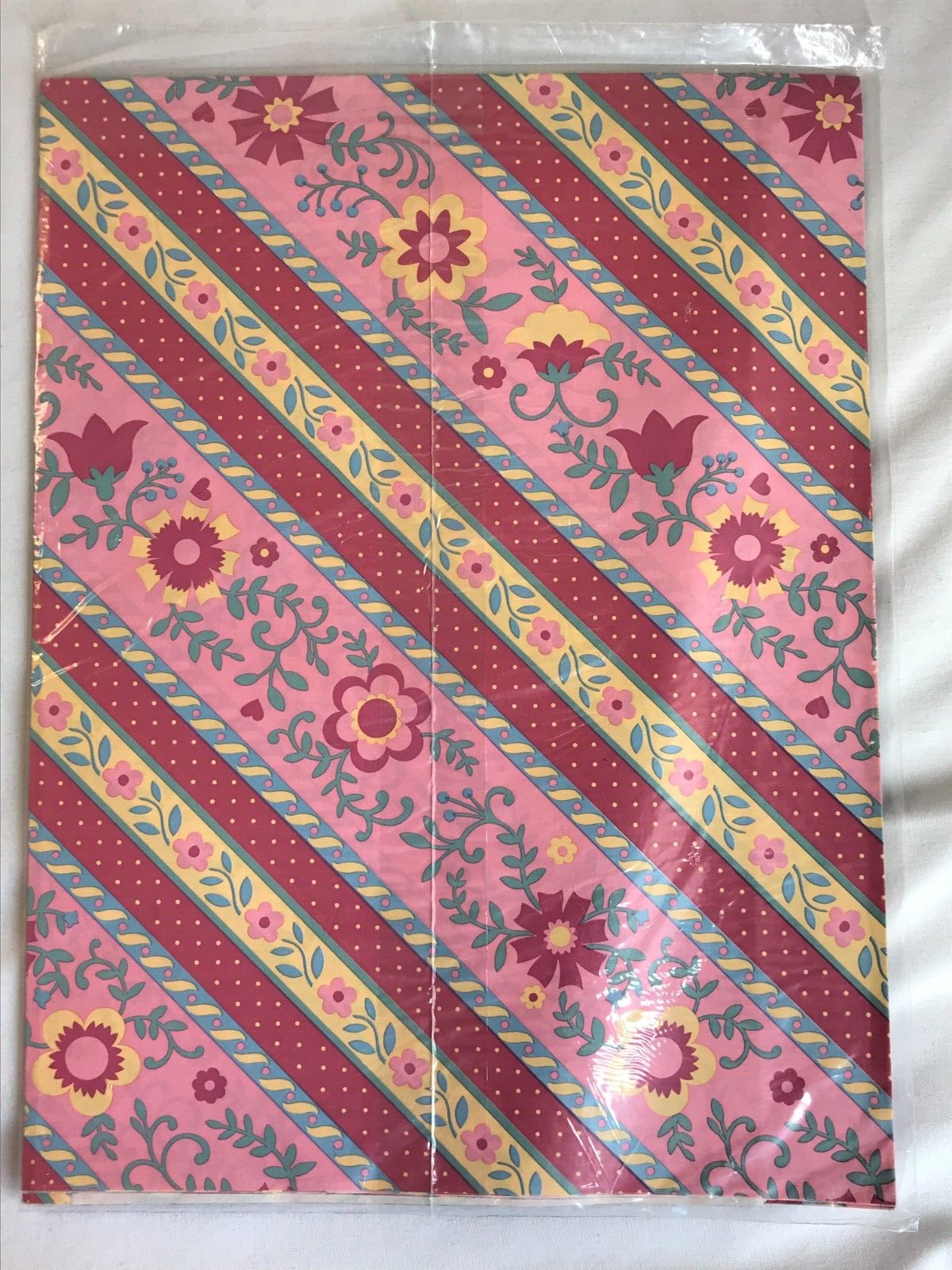 NOS 1980's Vintage  pink  Floral Polka Dot   Gift Wrap Paper