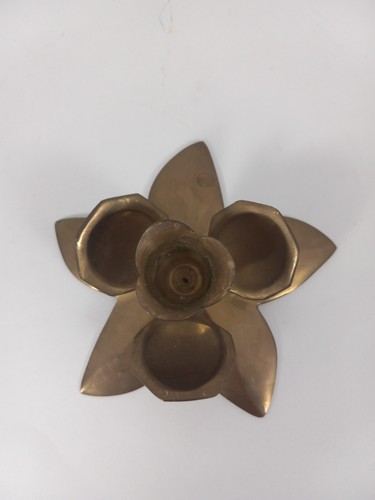 Vintage Solid Brass Flower Candle Candlestick Holder Lotus Made in India