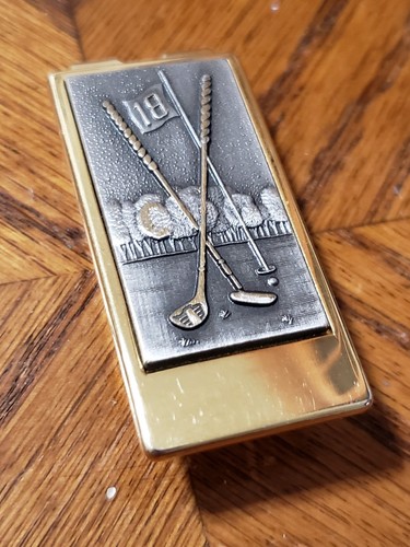 Vintage Anson Goldtone GOLFING GOLF CLUBS Money Clip