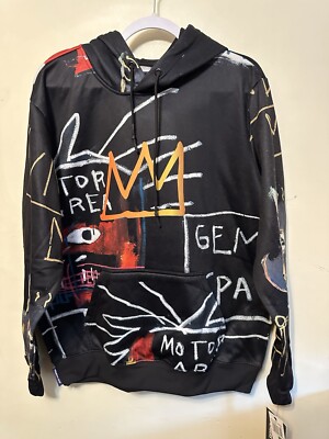 Members Only X Jean-Michael Basquiat Black Art Hoodie Sweatshirt Motor Area L