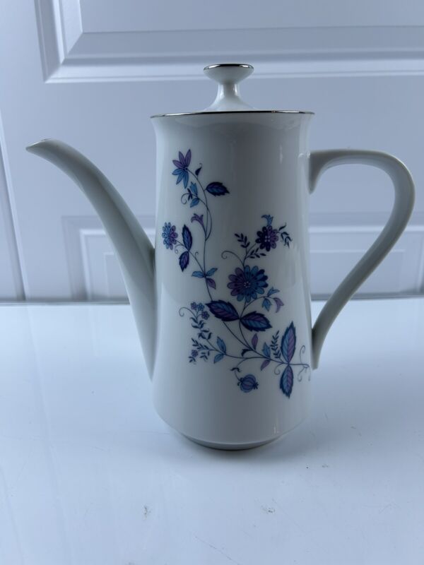 White Porcelain Floral Pattern Tea Coffee Pot 8.5” Tall Made In Japan
