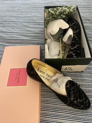 NIB  kate spade New York Devi Spade Flower Lurex Stripe Black Gold loafer Sz 6.5