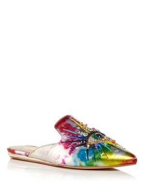 

KURT GEIGER Женские кожаные шлепанцы серебристого цвета с оливковым глазом и острым носком, Серебряный, 4751869109