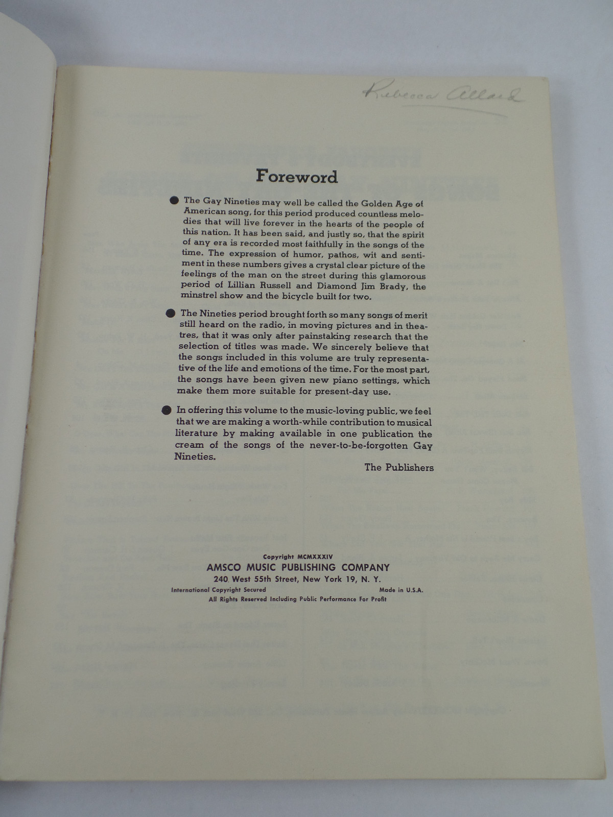 Everybody's Favorite Songs Of The Gay Nineties Sheet Music Book