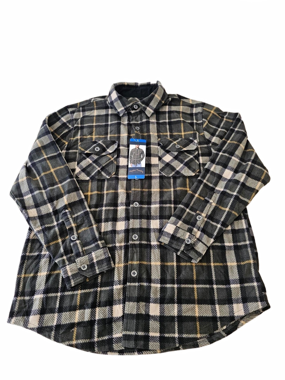 Freedom Foundry Mens Button Down Plaid Fleece Shirt Jacket Green LG / LARGE