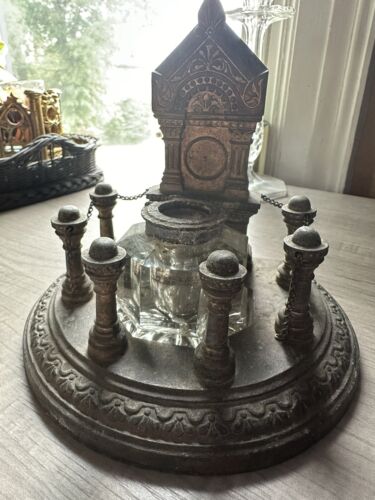 Antique  Nicholas Muller  Ink Well Cast Iron 1871 As found