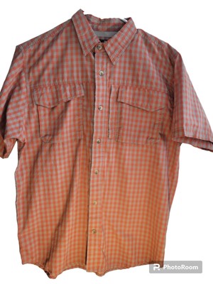 Canyon Guide Outtfitters Large Sleeve Sleeve Orange & Grey Check Button Down