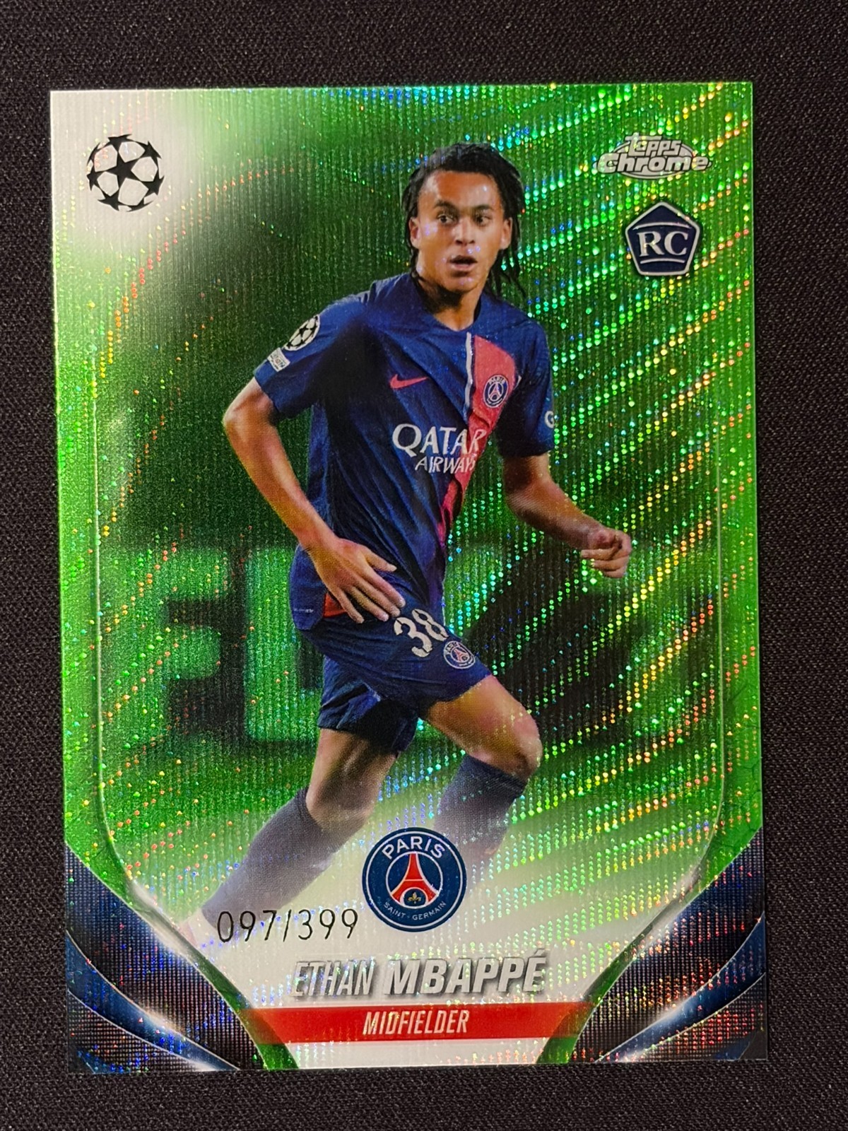 2023 Topps Chrome UEFA Club Competitions Ethan Mbappe #91 Neon Green Wave /399