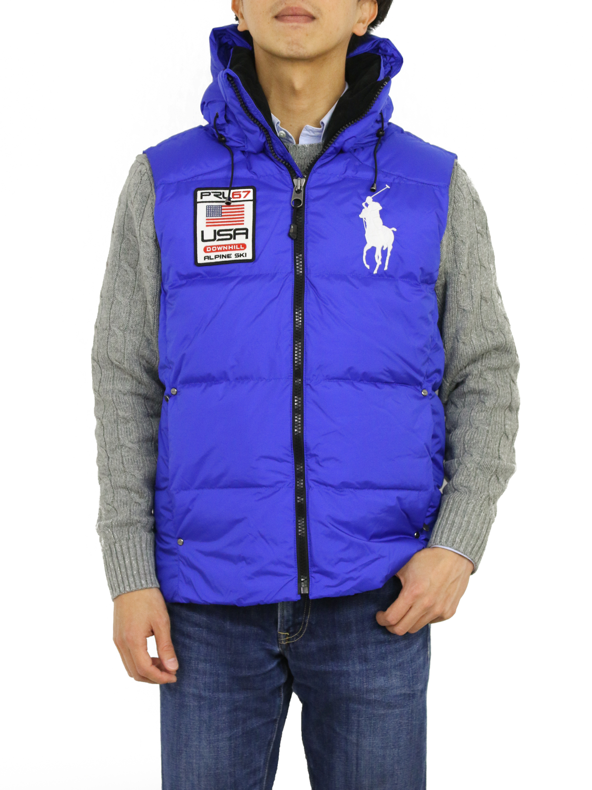 Пуховик Polo Ralph Lauren Big Pony с капюшоном и нашивкой USA - сапфировый