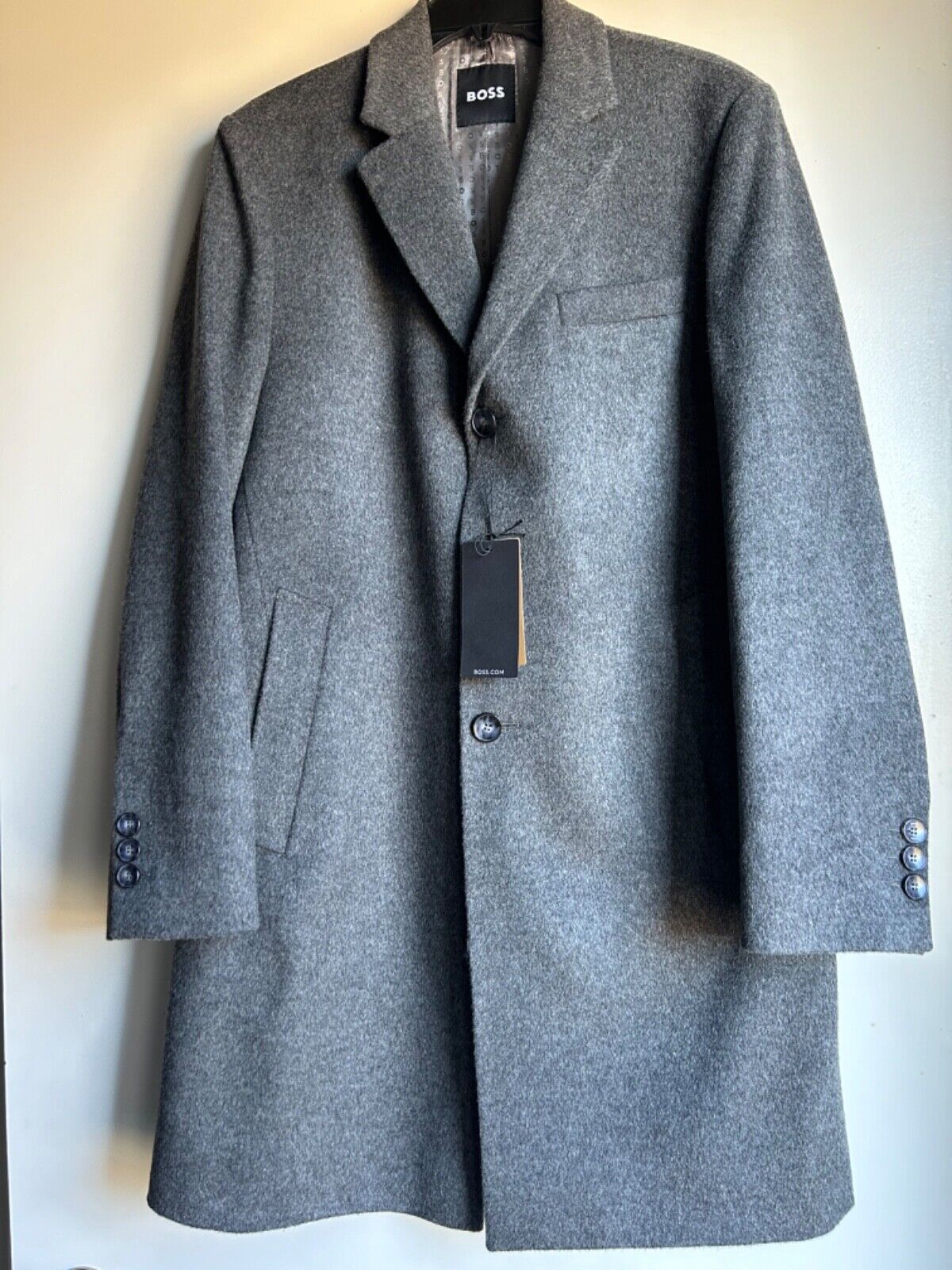 Boss Men's Slim Fit Hyde Felted Wool & Cashmere Coat Grey Boss Men's Slim Fit Hyde Felted Wool & Cashmere Coat Grey