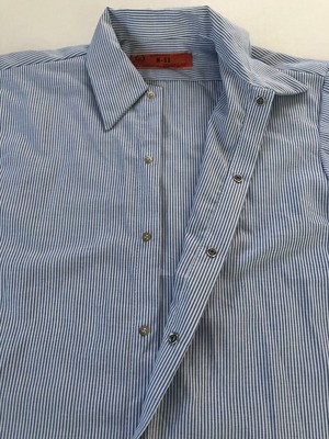 3 Regent work shirts light Blue and white stripe L-SS Hidden snap/ pocketless