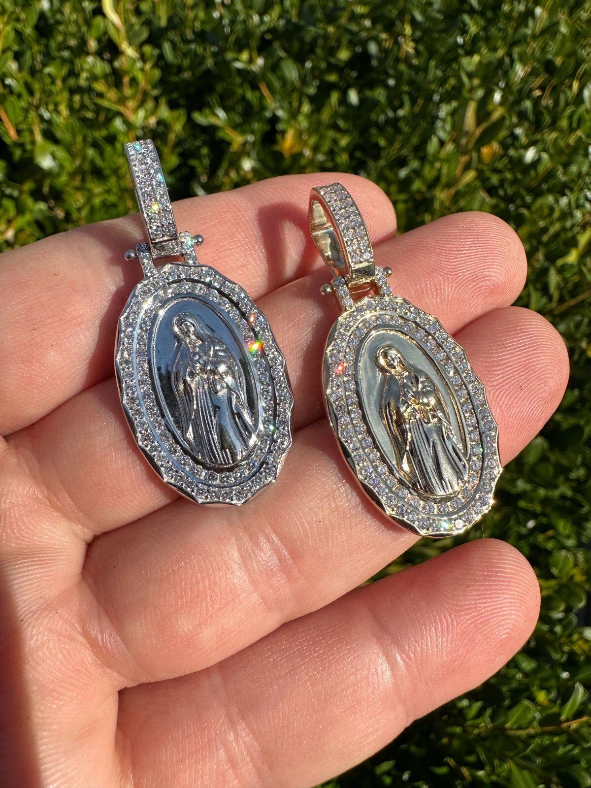 Pre-owned Harlembling 1.55ct Real Diamond Virgin Mary Pendant 925 Silver Necklace Medallion Pendant In White