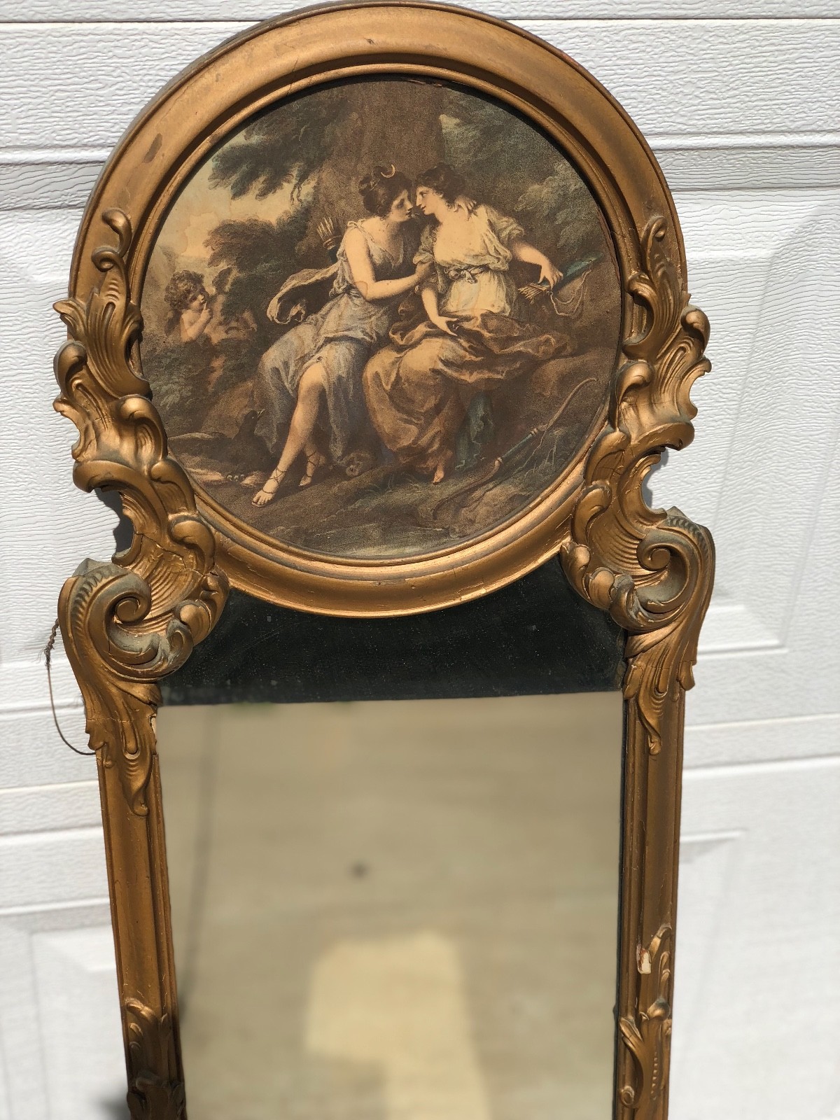 Antique Mirrors Ca1800 - 43x13 painted wood w/watercolor painting