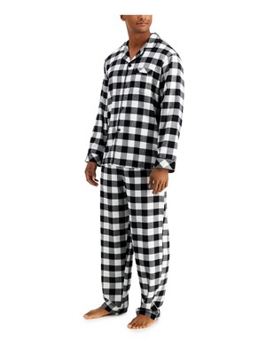 

FAMILY PJs Мужские черные клетчатые эластичные прямые брюки на пуговицах Фланелевые пижамы, Черный