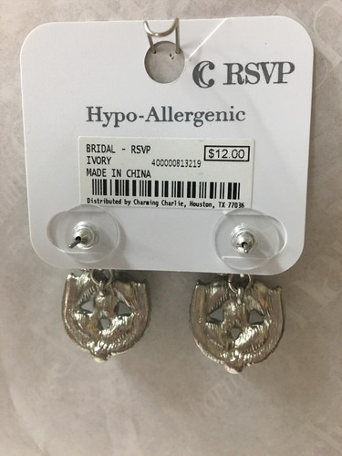 Charming Charlie RSVP Bridal Rhinestone Dangle Earrings Silver Pearl Drop Flower