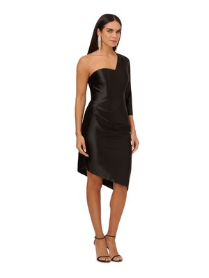 AIDAN Womens Black Asymmetric Hem Lined 3/4 Sleeve Below The Knee Sheath Dress 4