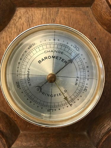 Vintage Springfield Weather station  Thermometer Barometer Humidity Wood Look
