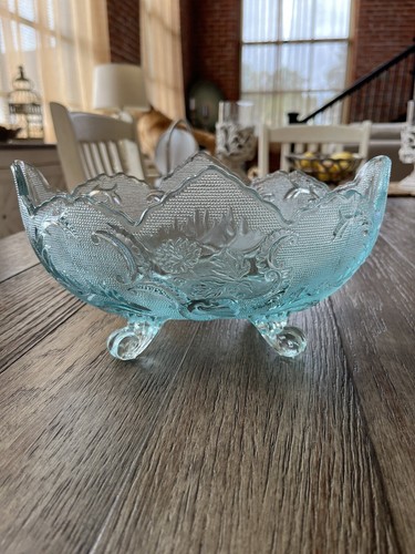 Vintage Glass Light Blue Footed Fruit Bowl | eBay