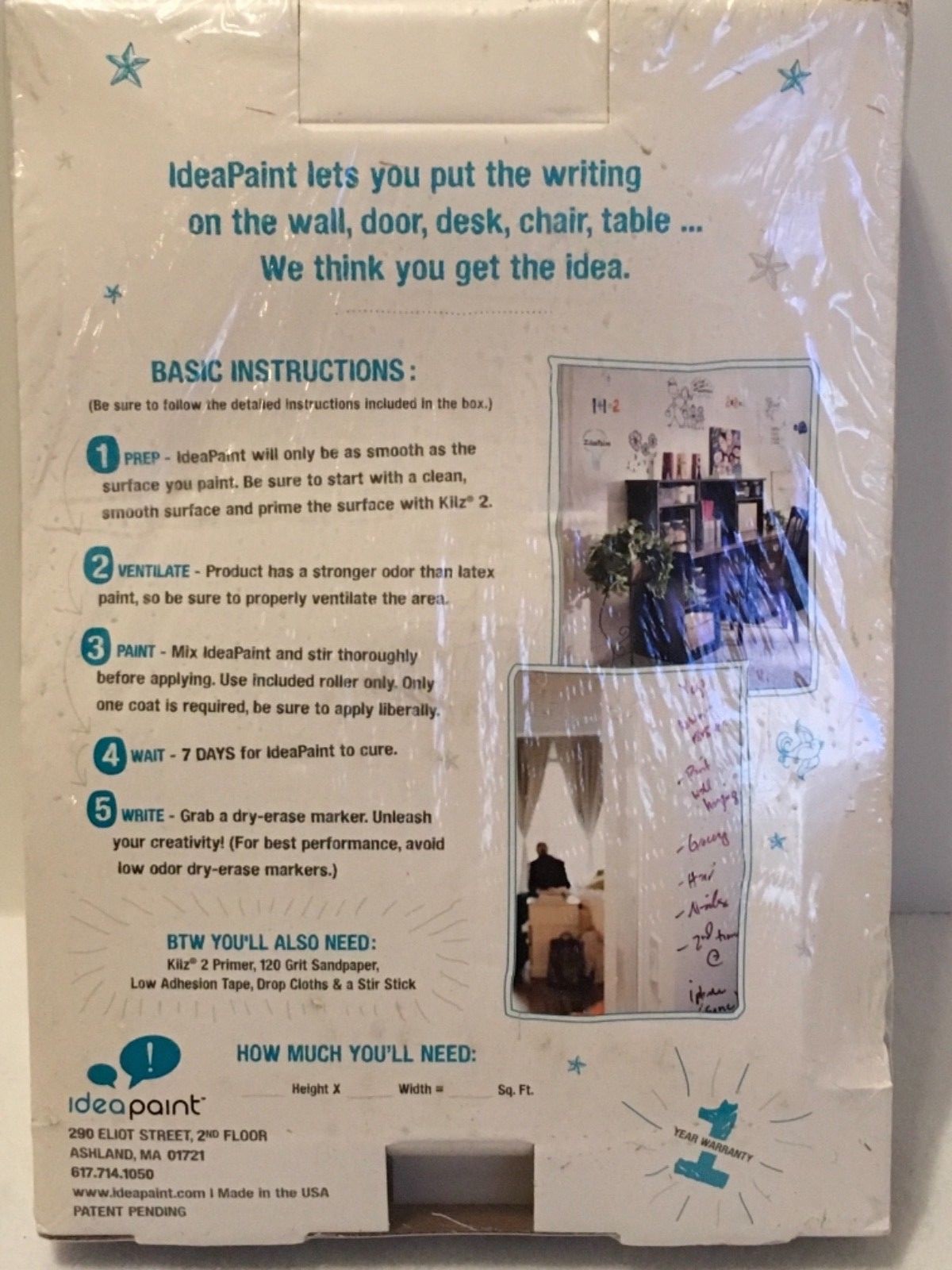 Idea Paint Home Dry Erase Whiteboard Paint 6 Square Feet New!