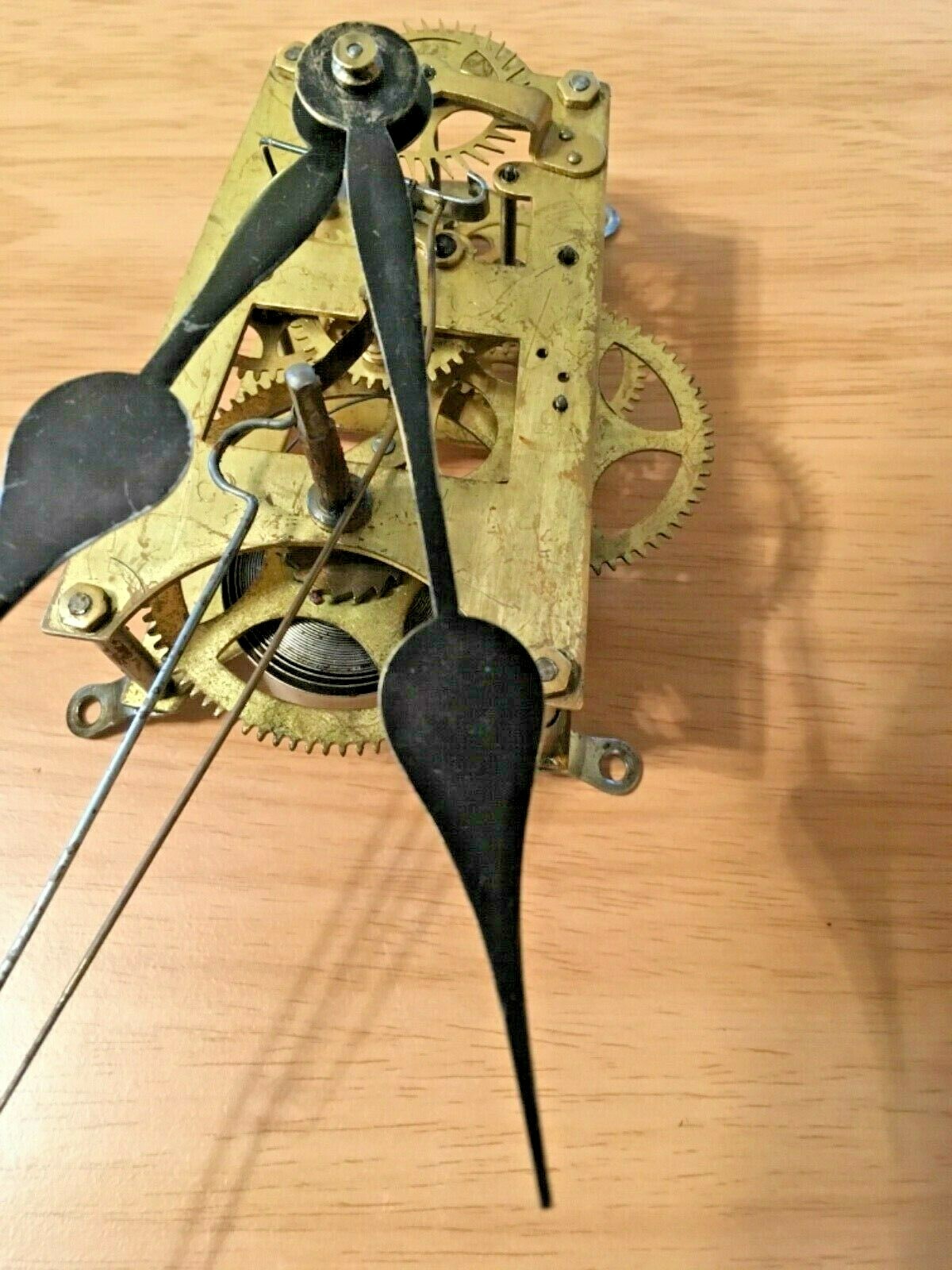 Clock Works Antique Brass w Large Metal Hands Parts Restoration