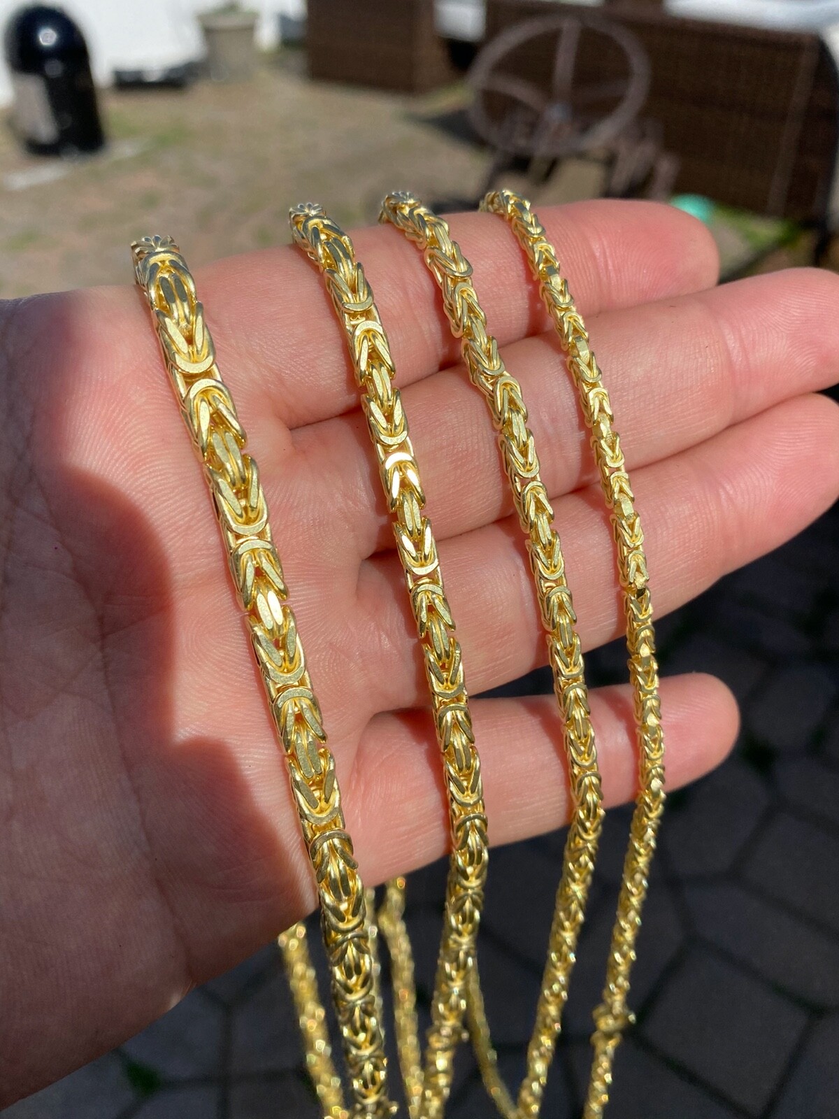 Pre-owned Silver 14k Gold Plated 925 Sterling  Byzantine Chain Mens Necklace 2.5-5mm 18-30"
