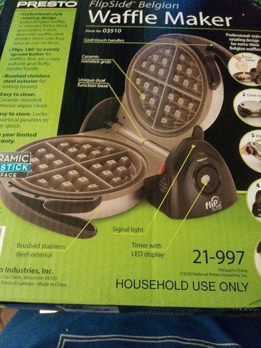 Presto 03510 FlipSide Belgian Waffle Maker Ceramic Nonstick Brushed SS Exterior