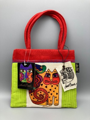 Laurel Burch Sun N Sand Feathered Friends Cat Red and Green Mini Tote Bag NWT!