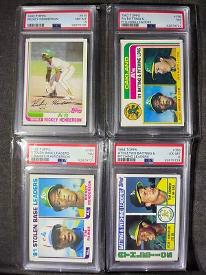 Rickey Henderson 4 Lot 1982 Topps #610, 164, 156,  84 Topps #156 PSA 8, 7, 7, 6