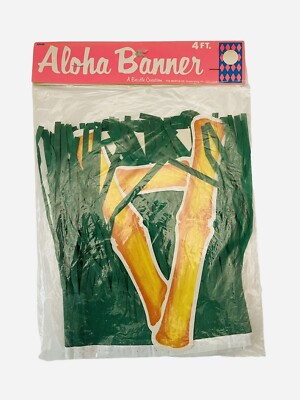 Vintage Beistle ALOHA Luau Fringe Paper Party 4 FT  Party Banner Sealed USA