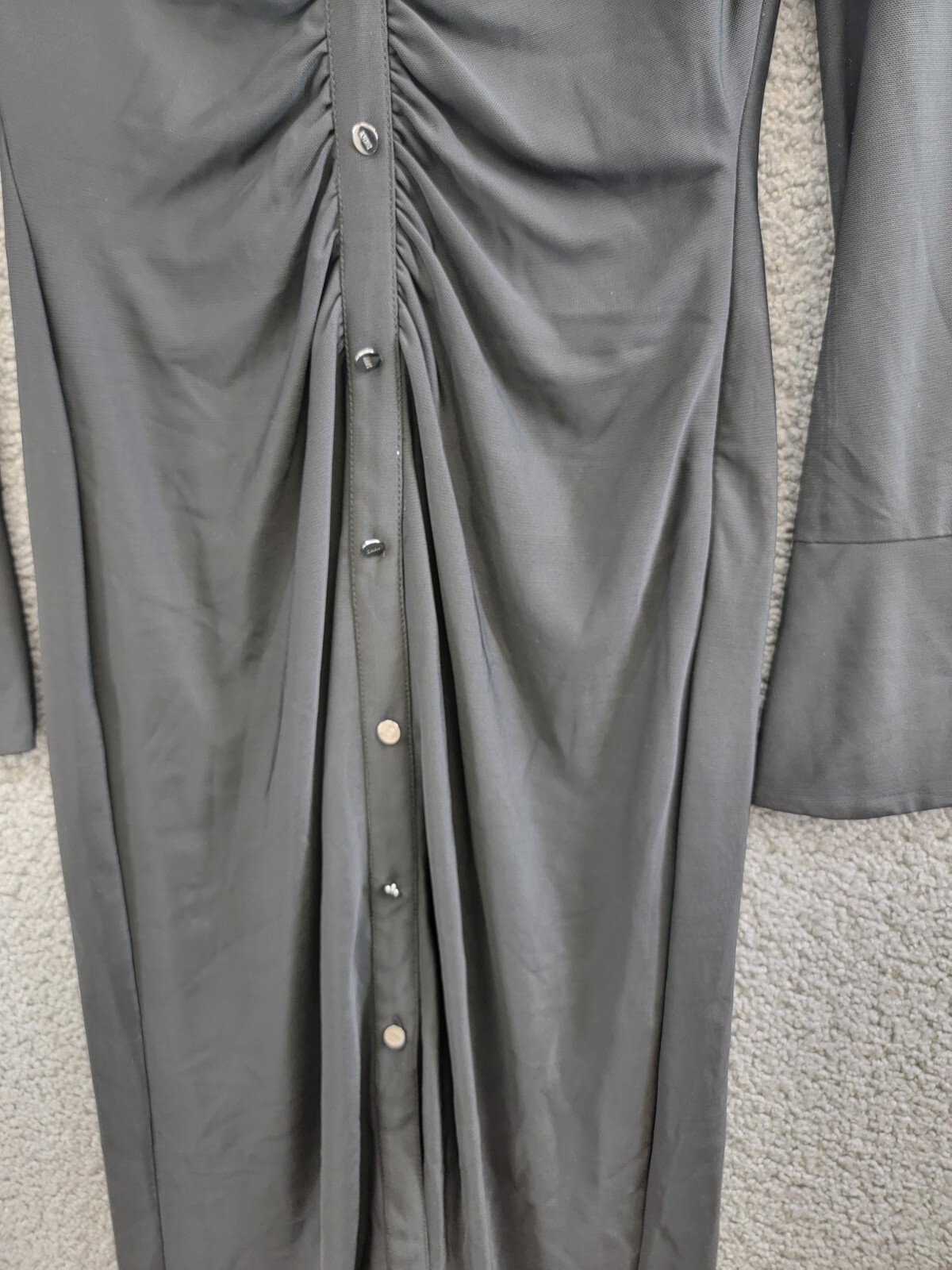 DKNY Collared Mesh-Sleeve Button-Up Shirtdress Women's 2 Black Button/Zip L/S - Picture 10 of 17