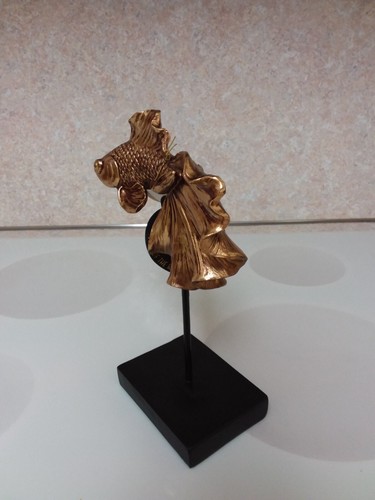 Beautiful Gold Fish Figurine Elevated from Base, Amazing Detail 10" tall